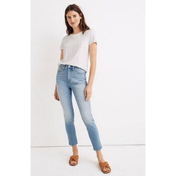 Madewell 10” High Rise Skinny Crop Jeans Light Wash Size 26 Stretch Blue Denim - Picture 1 of 10